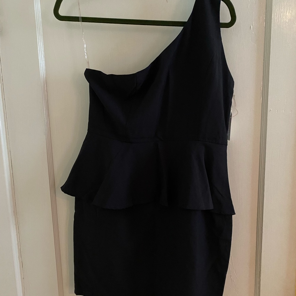 Classic One Shoulder Peplum Dress. Black. Sz M